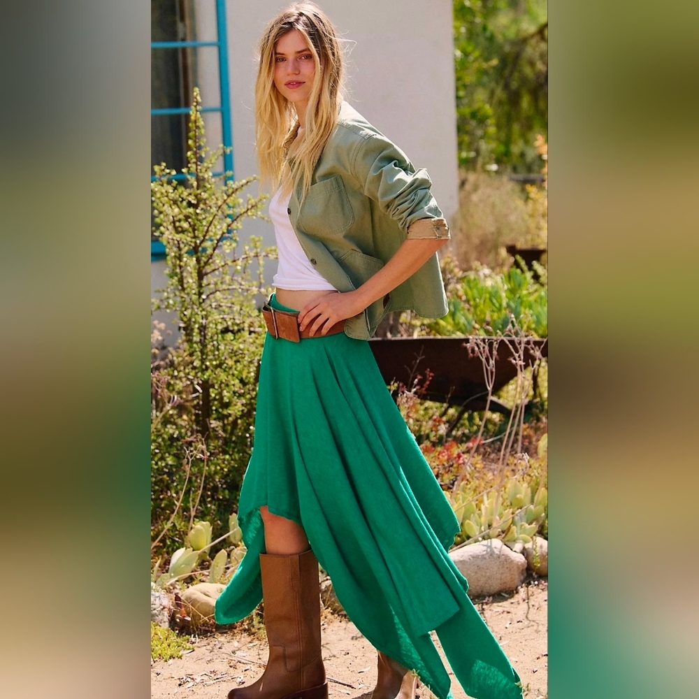 Free People Indigo Sweater Skirt In Vivid Green